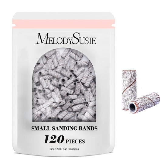 Picture of MelodySusie 120 Pcs Nail Drill Bits Small Sanding Bands for 3.1mm Mandrel Bit, 240 Extreme Fine Grit Nail File for Acrylic Nails Gel Manicures and Pedicure, Zebra (Only Sanding Bands)