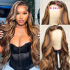 Picture of Aicrelery 4/27 Highlight 13x6 Lace Front Wigs Human Hair 13x6 Honey Blonde HD Lace Front Wig Pre Plucked with Baby Hair 180% Density Highlight Ombre Body Wave Lace Frontal wig for Women 20 Inch