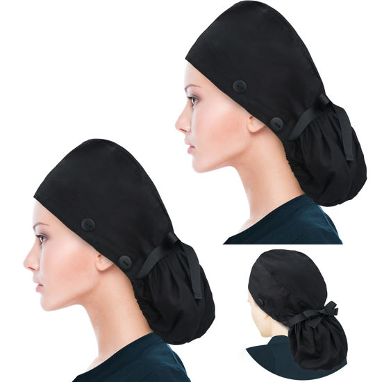 Picture of ABAMERICA Ponytail Scrub Caps for Women Surgical Caps Nurse Hat with Functional Ponytail Holder for Long Hair, Single or Satin-Lined