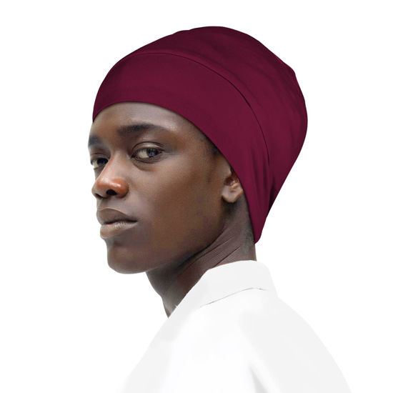 Picture of Fittia Satin Hair Bonnet for Sleeping, Silky No Frizzy for Curls Care, Adjustable Strap for Non-Slip, Dreadlocks Cap for Women&Men Claret