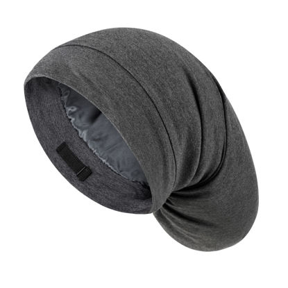 Picture of Large Satin Bonnet for Men Sleeping: Loc Cap Dreadlocks for Curly Braids Wave, Silky for Frizzy Hair Smooth, Adjustable No Slip Grey