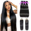 Picture of Straight Bundles with Closure Human Hair 20 22 24+18 Brazilian Human Hair Bundles with Closure Straight 100% Unprocessed Virgin Weave Hair Bundles with Closure 10A Bundles Human Hair with Lace Closure