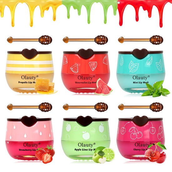 Picture of 6 PCS Bee Lip Balm Honey Pot, Fruity Lip Sleeping Mask,Hydrating Prevention Dry and Cracked Lip Scrubs Exfoliator Lip Care,Moisturizing Lip Mask Overnight Reduces Lip Lines