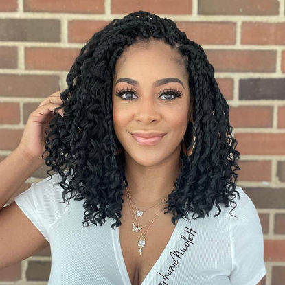 Picture of 8 Packs Box Braids Crochet Hair With Curly Ends 12 Inch Goddess 3X Bohemian Braiding for Black Women(12(8Packs), 1B)