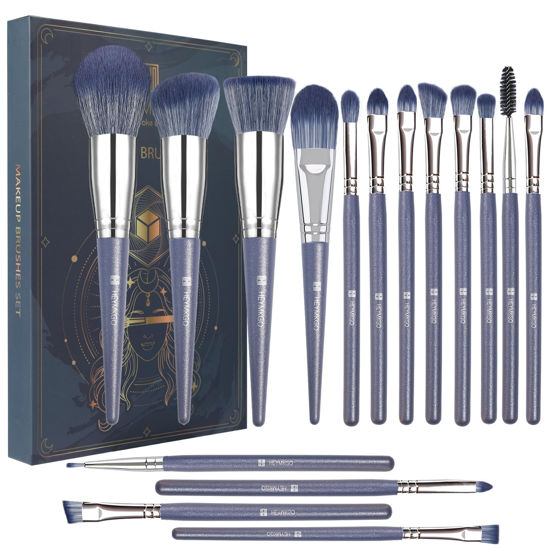 Picture of Makeup Brushes, HEYMKGO 16Pcs Makeup Brush Set Professional Synthetic Foundation Blending Blush Face Brushes, Eye Shadows Concealers Powder Brush Kit for Makeup