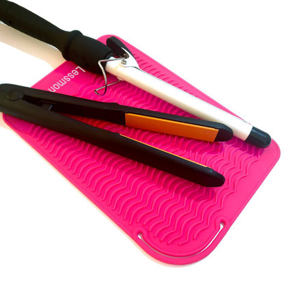 Picture of Large Heat Resistant Mat for Curling Irons, Hair Straightener, Flat Irons and Hair Styling Tools 11" x 7.5", Pink