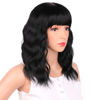 Picture of Ucubb Short Wavy Wig with Bangs for Women Black Curly Wigs Short Bob Wavy Hair Wigs Shoulder Length Wigs Synthetic Heat Resistant