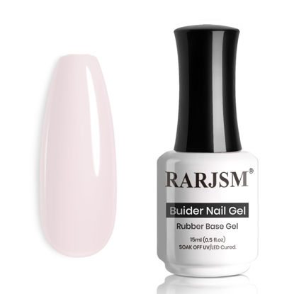 Picture of RARJSM Rubber Base Coat Gel Polish Nude Pale Soft Pink Skin Tone Rubber Base Gel for Nails Natural Color French Manicure Extend Gel Soak Off Curing Requires Single Bottle 15ml Salon Home DIY Use