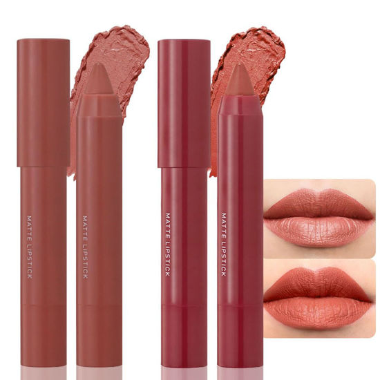 Picture of BINGBRUSH Crayon Matte Longwear Lipstick Pack Set,Moisture Smooth Color Stick Ultimate Lip Crayon for Makeup Collection - Waterproof Velvet Lipgloss Lip Stain (2pcs 05#&09#)