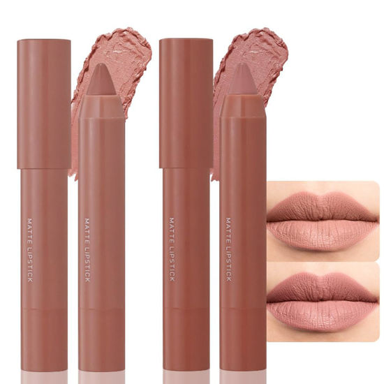 Picture of BINGBRUSH Crayon Matte Longwear Lipstick Pack Set,Moisture Smooth Color Stick Ultimate Lip Crayon for Makeup Collection - Waterproof Velvet Lipgloss Lip Stain (2pcs 02#&06#)