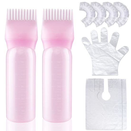Picture of Cosywell Root Comb Applicator Bottle 6 Ounce 2Pack Hair Dye Applicator Brush Applicator Bottle for Hair Root Comb Color Applicator Bottle with Graduated Scale (Pink)