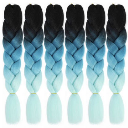 Picture of Xiaofeng Braiding Hair Extensions for Women 6 Packs 100g/Pack 24Inch High Temperature Ombre Jumbo Synthetic Braiding Hair for Twist Crochet Braids (24 Inch, black-light blue-light green)