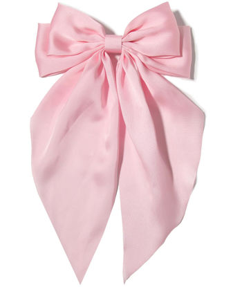 Picture of Furling Pompoms Hair Bow Clip 1pc Big Pink Satin Long-Tail Alligator Clips Hair Ribbon Bows Barrette for Women