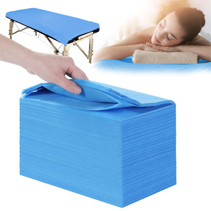 Picture of 31" x 71" Disposable Bed Sheets for Massage Table Waterproof Massage Table Sheet Soft Non Woven Fabric SPA Bed Cover Breathable for Massage Beauty Tattoos 100PCS (Blue)