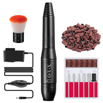 Picture of Nail Drill Kit Electric Nail File Portable Nail Drill Machine Professional Manicure Pedicure Set Polishing Shape Tools for Acrylic Gel Nails with Nail Drill Bits,Sanding Bands and Brush(Black)