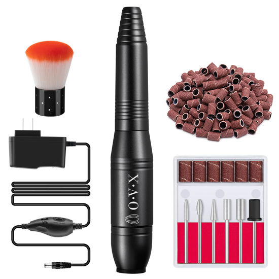 Picture of Nail Drill Kit Electric Nail File Portable Nail Drill Machine Professional Manicure Pedicure Set Polishing Shape Tools for Acrylic Gel Nails with Nail Drill Bits,Sanding Bands and Brush(Black)