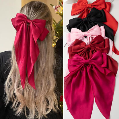 Picture of Satin Big Bows and Clips Set for Thick & Thin Hair: 5 PCS Bow-Knot Non-Slip Claw Clips for Women