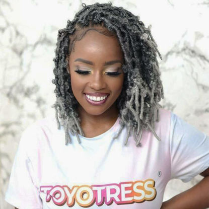 Picture of ToyoTress Butterfly Locs Crochet Hair - 16 Inch Ombre Gray Faux Locs Pre-twisted Distressed Crochet Braids Pre-looped Synthetic Braiding Hair Extensions (16 Inch, T-Gray-8P)