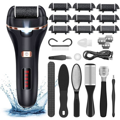 Picture of Electric Callus Remover for Feet,Rechargeable Foot File Hard Skin Remover,Waterproof 14 in1 Professional Pedicure Kit for Cracked Heels &Dead Skin,with 9 Roller Heads 2 Speed, Battery Display