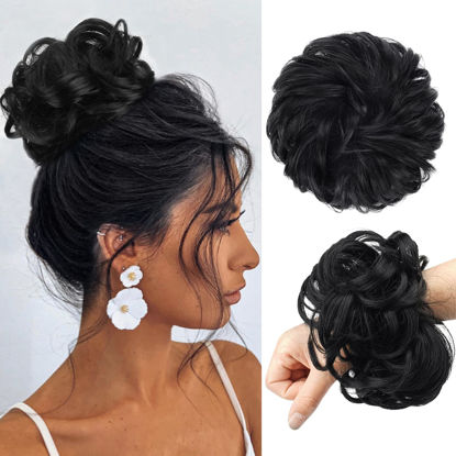 Picture of FESHFEN Large Jet Black Synthetic Fiber Messy Bun Hair Piece, 1.94 oz