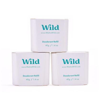 Picture of Wild - Natural Refillable Deodorant - Fresh Cotton & Sea Salt Refill Trio Pack - Vegan & Eco-Friendly - Aluminum Free - Long Lasting Protection - Natural Ingredients - 3 Pack of 1.41oz Refills