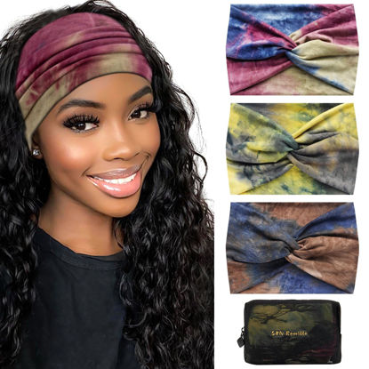 Picture of S&N Remille Wide Boho Headbands for Women Extra Large Turban Headband Hairband Hair Twisted Knot Accessories 3 Pack