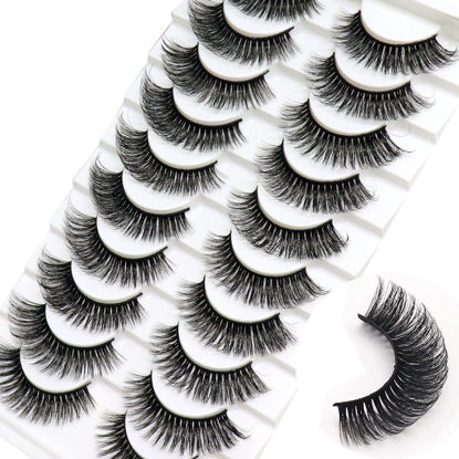 Picture of Veleasha Russian Strip Lashes DD Curl False Eyelashes Fluffy Wispy Faux Mink Lashes 10 Pairs Pack (D01)