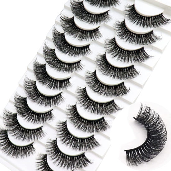 Picture of Veleasha Russian Strip Lashes DD Curl False Eyelashes Fluffy Wispy Faux Mink Lashes 10 Pairs Pack (D01)