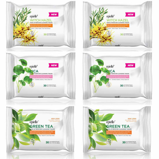 Picture of Epielle Makeup Remover Cleansing Wipes | Gentle for All Skin Types | Removes Dirt, Oil, Makeup | Facial Towelettes | Beauty Gift, Spa Day, Gift Set | Pack of 6 | Korean Skincare