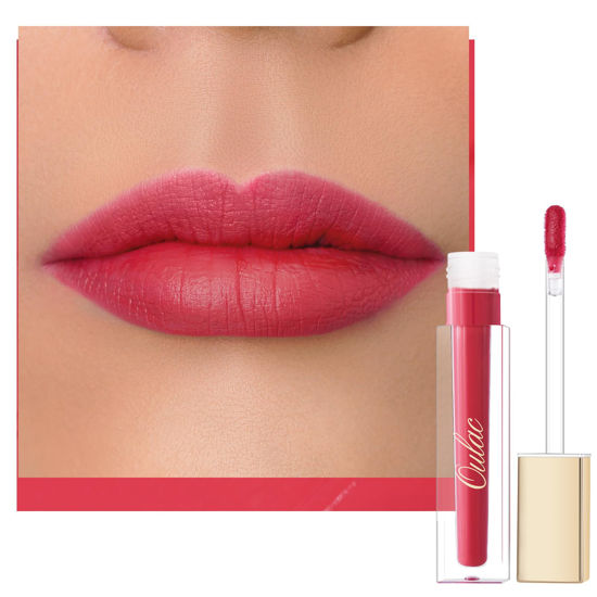 Picture of Oulac Matte Liquid Red Lipstick for Women, Long Lasting Lipstick Waterproof Lip Stain, No Transfer, Creamy High Pigmented Formula with Rose Oil, Vegan & Cruelty-Free, Light Red M08