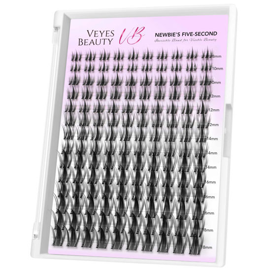 Picture of VEYESBEAUTY Lash Clusters Eyelash Extensions Thin & Invisible Band DIY Individual False Eyelashes Newbie's Five-Second Series Wispy Lash Tray for Self-application, Manga Lashes 8-18mm Mixed Length