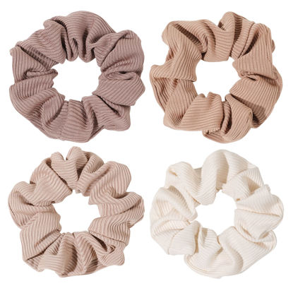 Picture of Ivyu Scrunchie, Big Cotton Scrunchies for Women's and Girls, Brown Service, 4 Count, for All Hair Types, No Crease or Damage