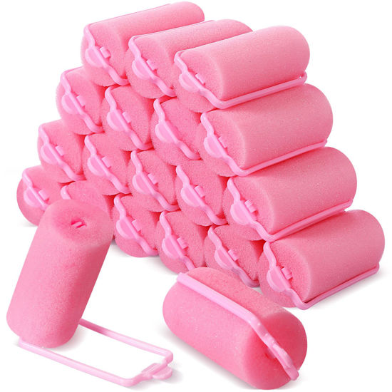 Picture of Geyoga 18 Pieces Sponge Hair Rollers Large Soft Foam Hair Styling Curlers Large Size Hairdressing Curlers for Women(1.4 x 2.6 Inches,Pink)