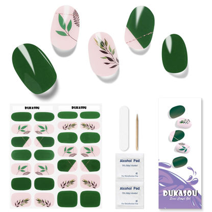 Picture of DUKASOU Semi Cured Gel Nail Strips, Nail Art Stickers/Wraps Need UV Light, Includes Prep Pads, Nail File & Wood Stick, Sticker Nails for Women Girls Kids DIY Gifts（Grass Green)