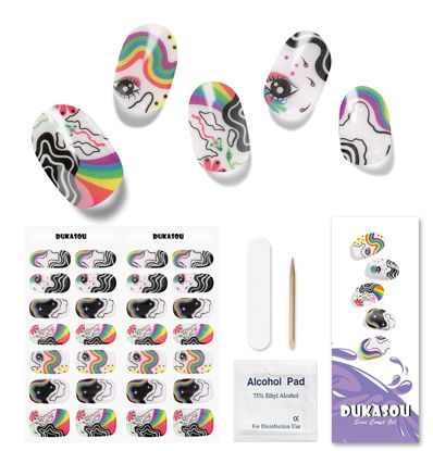 Picture of DUKASOU Semi Cured Gel Nail Strips, 28pcs Real Nail Polish Art Stickers/Wraps Need UV Light, Includes Prep Pads, Nail File & Wood Stick, Sticker Nails for Women Girls Kids DIY Gifts（Iridescent)