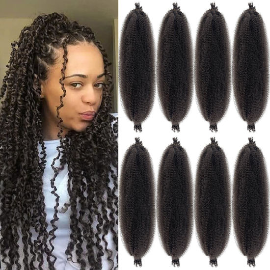 Picture of Pre-Fluffed Spring Twist Hair Color 4 Springy Afro Twist Hair 8 Packs Brown Marley Twist Braiding Hair for Distressed Butterfly Locs 16 Inch 4# Spring Twist Crochet Hair Extension (16in 8P 4#)