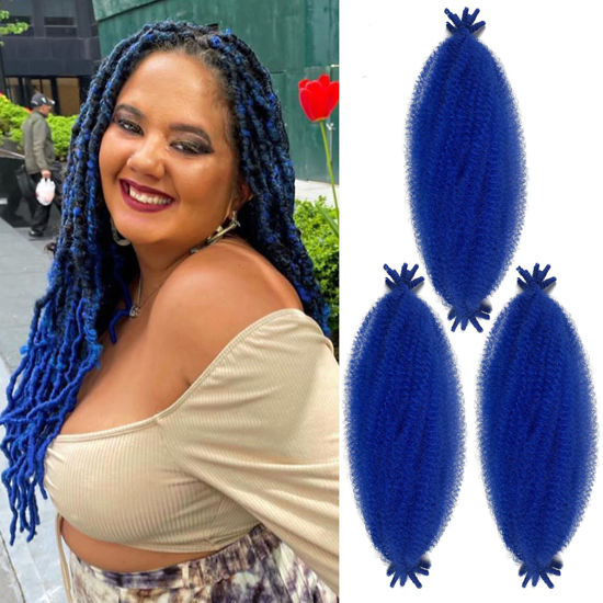 Picture of Blue Springy Afro Twist Hair 16 Inch Marley Twist Braiding Hair Cuban Twist Hair Spring Afro Kinky Twist Braiding Hair Extension Wrapping Hair for Soft Locs Blue Marley Hair for Faux Loc(16 3P Blue)