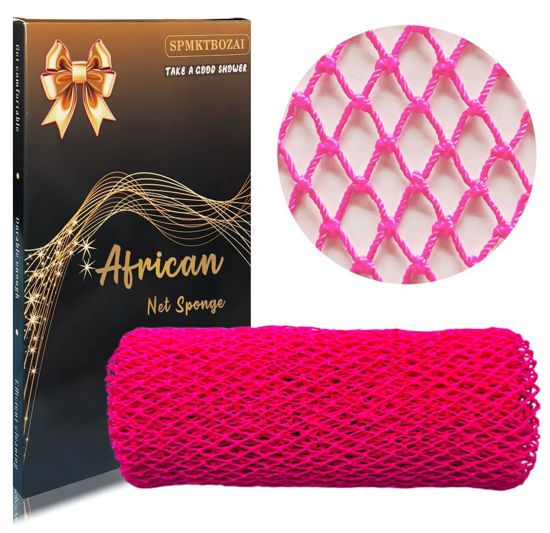 Picture of SPMKTBOZAI African Net Sponge Authentic, African Exfoliating Sponge Real African Net Black Owned, African Bath Sponge Back Scrubber, Body Exfoliator Shower Bath Accessories (Rose Pink)