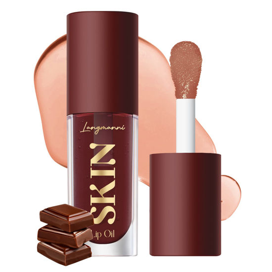 Picture of BANGFENG Big Brush Head Hydrating Lip Glow Oil Plumping Lip Tint, Hydrating Lip Gloss Tinted Lip Balm Transparent Lip Care, Long Lasting Nourishing Non-sticky Fresh Texture (Chocolate)