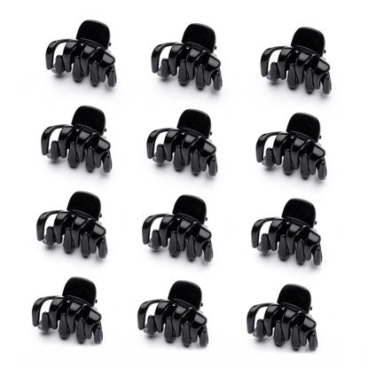 Picture of Cobahom 12 Pack Small Hair Claw Clips 1.2 Inch Plastic Hair Clips for Thin Hair No-Slip Mini Hair Clips Hair Styling Accessories for Women and Girls (Black)