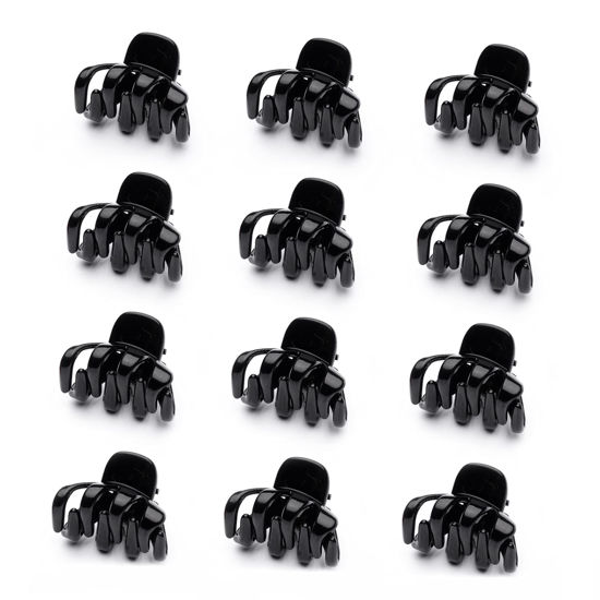 Picture of Cobahom 12 Pack Small Hair Claw Clips 1.2 Inch Plastic Hair Clips for Thin Hair No-Slip Mini Hair Clips Hair Styling Accessories for Women and Girls (Black)