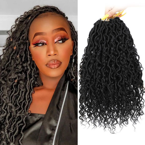 Picture of Col Bling Goddess Locs Crochet Hair 14 Inch, 8 Packs Faux Locs Crochet Hair Pre Looped for Women, Boho Crochet Locs with Curly Ends (14 Inch 1#)