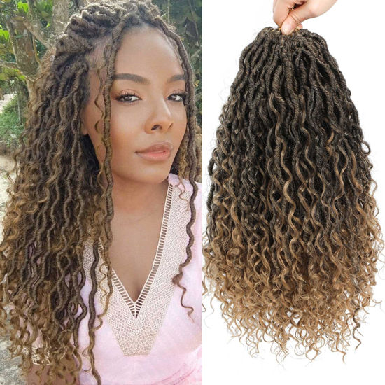 Picture of Col Bling Goddess Locs Crochet Hair 18 Inch 8 Packs Faux Locs Crochet Hair for Women Pre Looped River Locs Crochet Hair with Curly Ends (18 Inch 8 Packs, #T27)