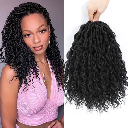 Picture of Col Bling 10 Inch 8 Packs Goddess Locs Crochet Hair Faux Locs Crochet Hair for Women Pre Looped River Locs Crochet Hair with Curly Ends Synthetic (10 Inch 8 Packs, #1B)