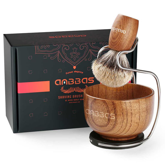 Picture of Anbbas Shaving Set, Pure Badger Hair Shaving Brush Wood Handle and Large Soap Bowl with Stainless Steel Shaving Stand 3IN1 Kit for Men