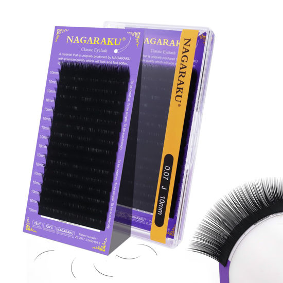 Picture of NAGARAKU Eyelash Extensions Individual Lashes Extensions Classic Lash Matte Black 16 Rows Soft Natural Matte Black Professional Beauty Salon Lash Supplies -0.07J 10mm
