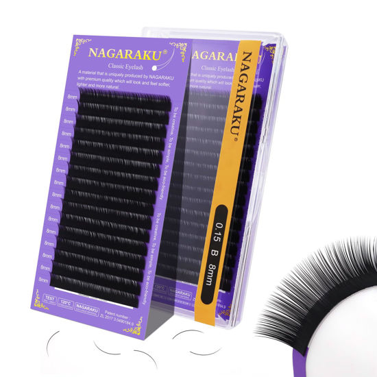 Picture of NAGARAKU Eyelash Extensions Individual Lashes Extensions Classic Lash Matte Black 16 Rows Soft Natural Matte Black Professional Beauty Salon Lash Supplies -0.15B 8mm