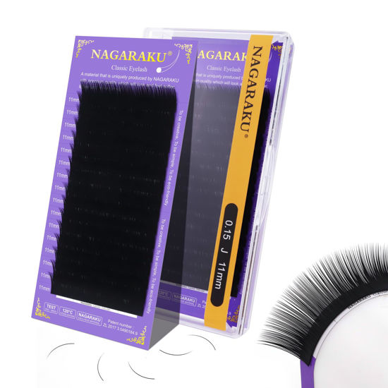 Picture of NAGARAKU Eyelash Extensions Individual Lashes Extensions Classic Lash Matte Black 16 Rows Soft Natural Matte Black Professional Beauty Salon Lash Supplies -0.15J 11mm