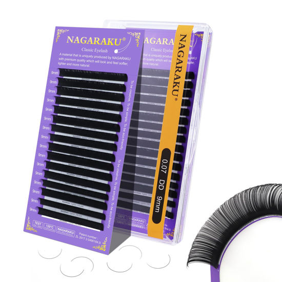 Picture of NAGARAKU Eyelash Extensions Individual Lashes Extensions Classic Lash Matte Black 16 Rows Soft Natural Matte Black Professional Beauty Salon Lash Supplies -0.07DD 9mm