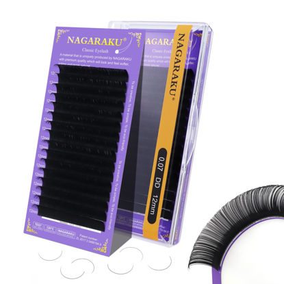 Picture of NAGARAKU Eyelash Extensions Individual Lashes Extensions Classic Lash Matte Black 16 Rows Soft Natural Matte Black Professional Beauty Salon Lash Supplies -0.07DD 12mm